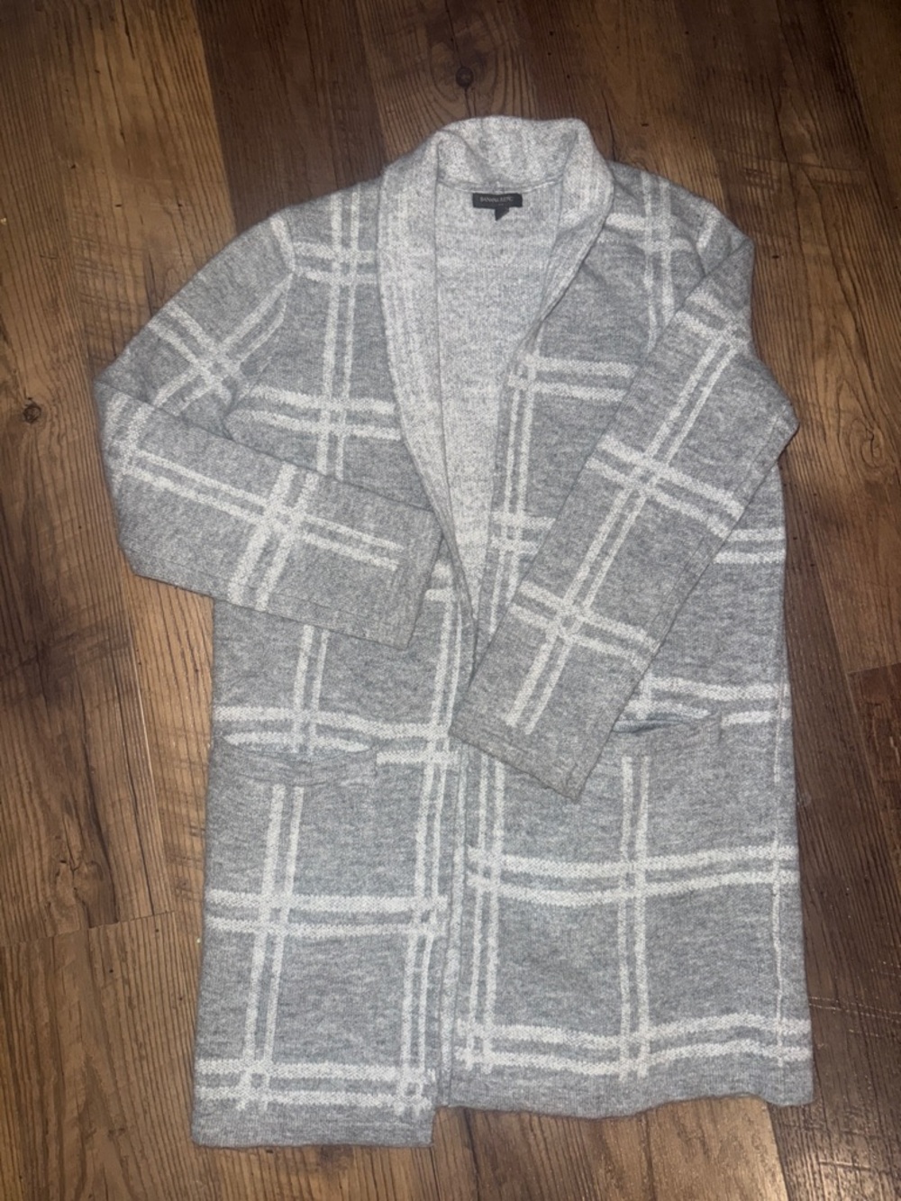 Banana Republic Gray & White Plaid Open Cardigan